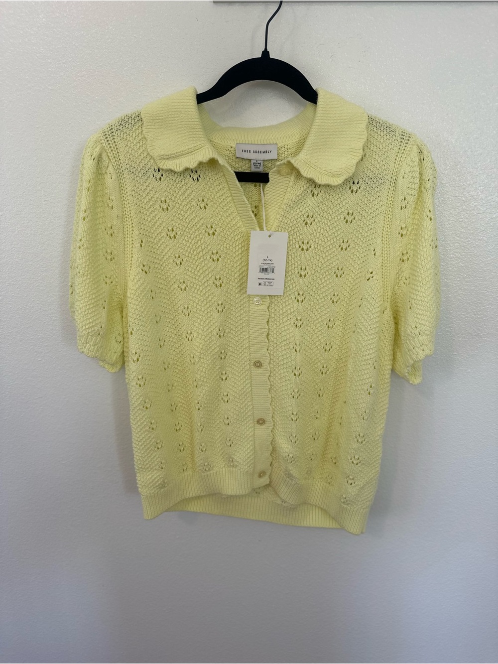 Free Assembly Pale Yellow Knit Short-Sleeve Cardigan